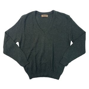 Vintage Jantzen Sweater Mens L Large Hunter Green Knit V Neck Pullover Made USA